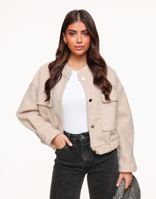 Beige Korte Teddy Bomber - Jas