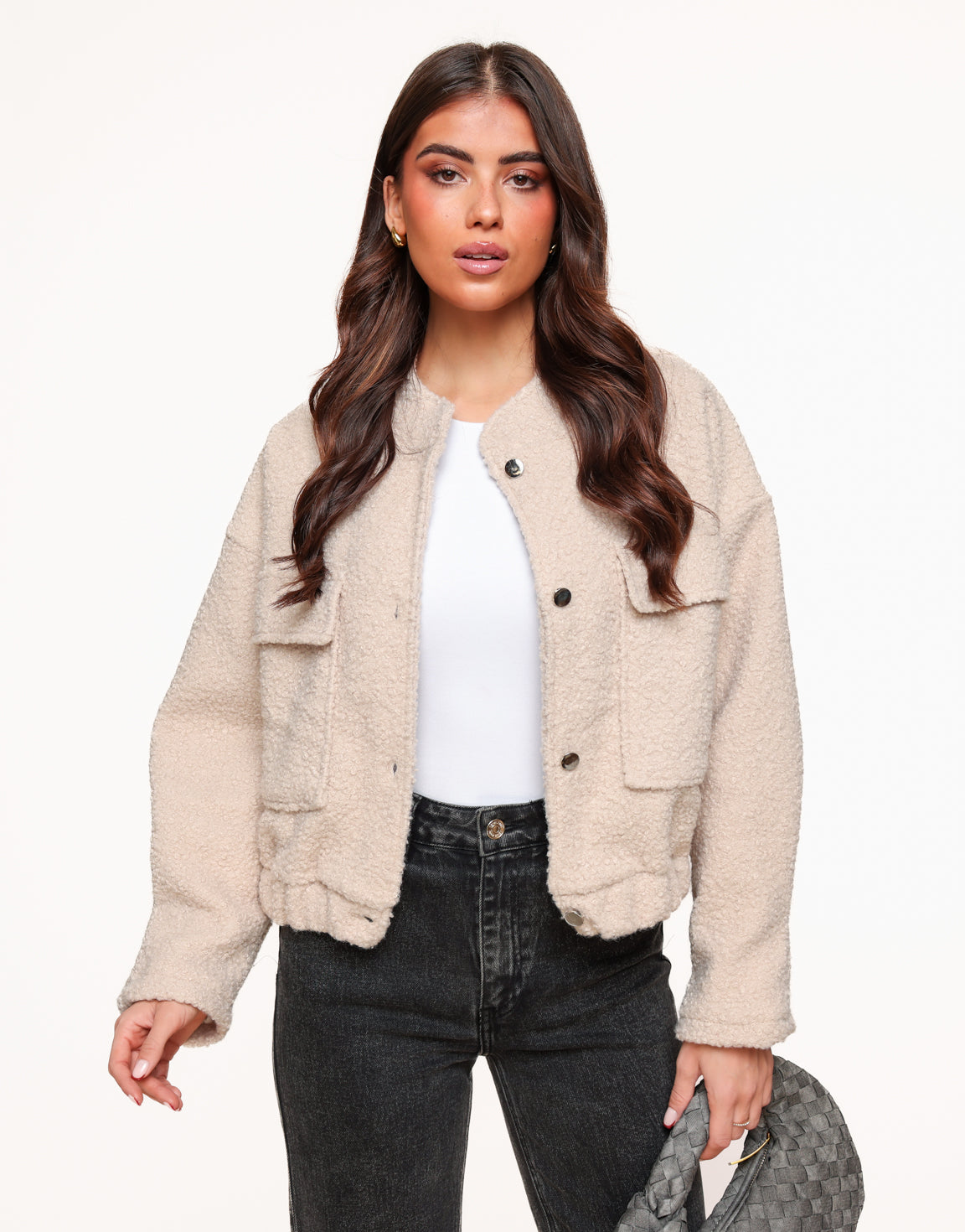 Beige Short Teddy Bomber - Jacket