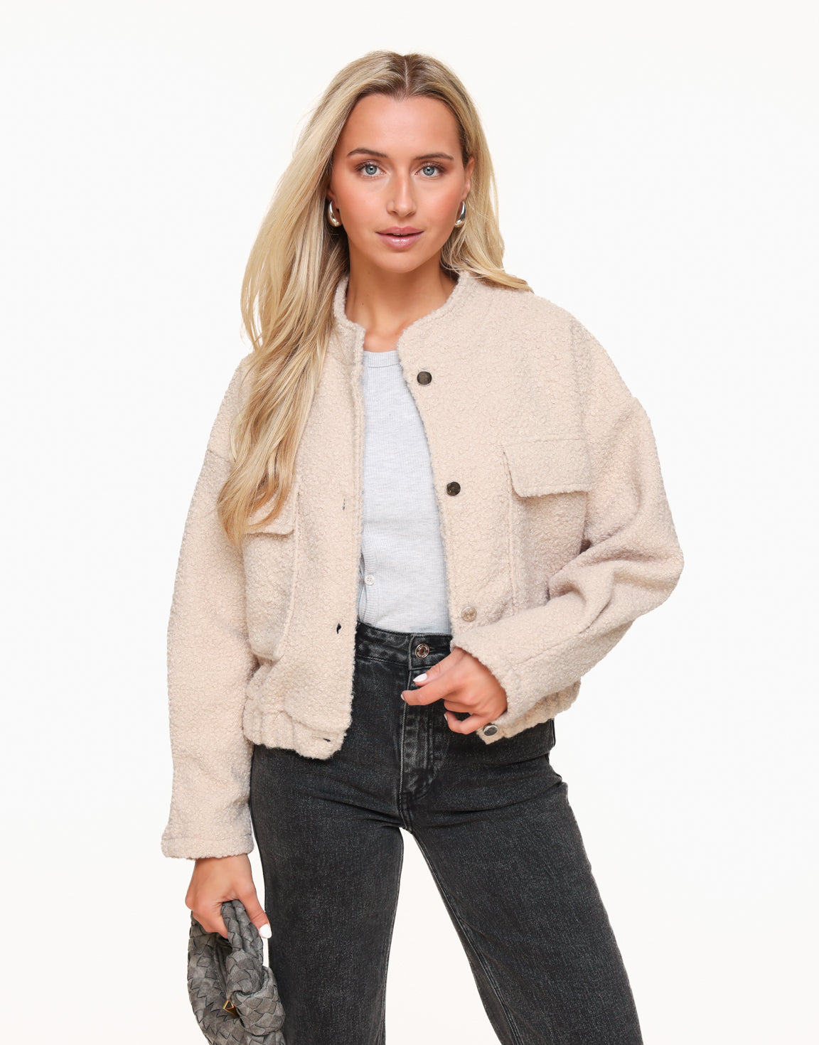 Beige Short Teddy Bomber - Jacket