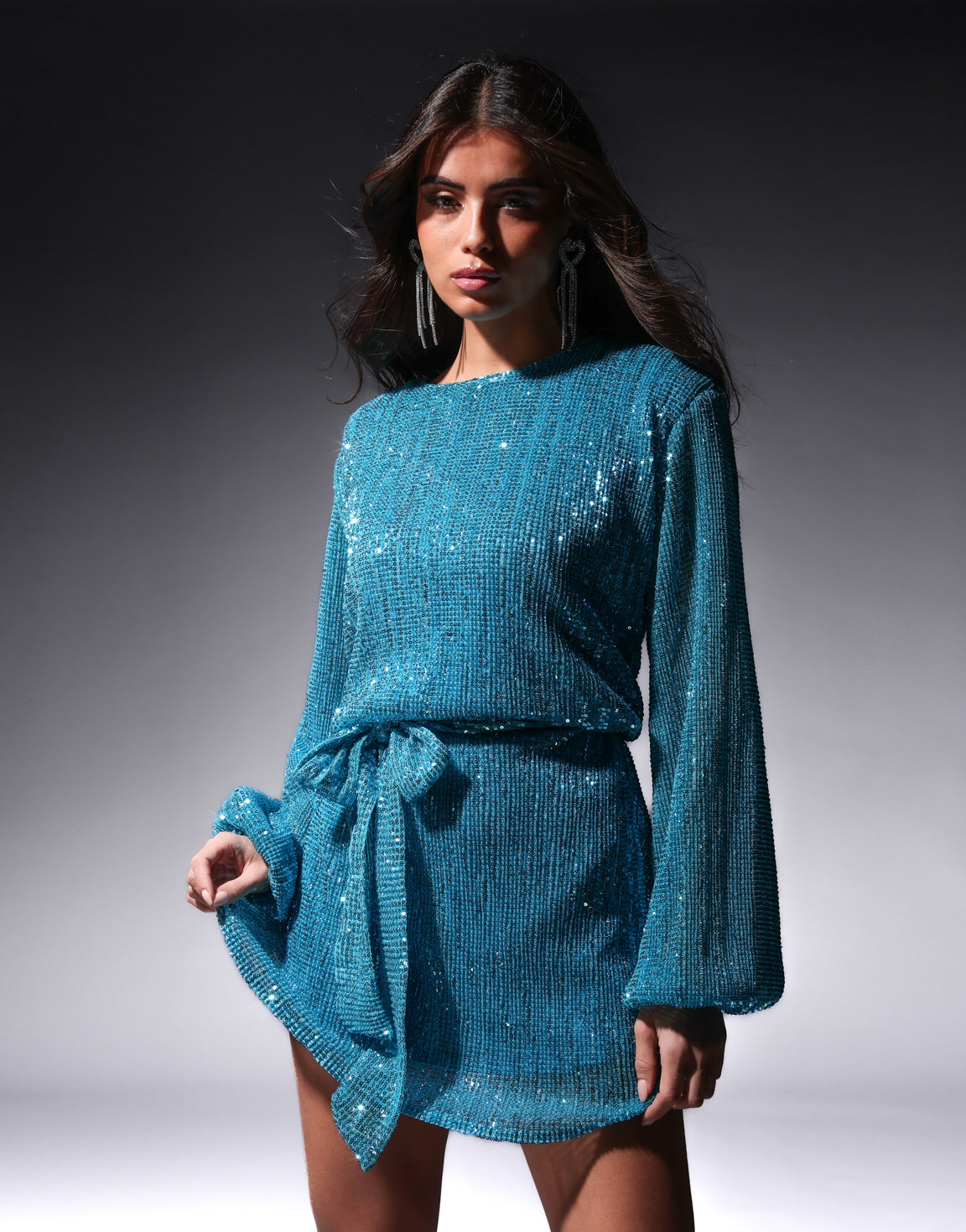 Blue Sequin Belt LS - Dress