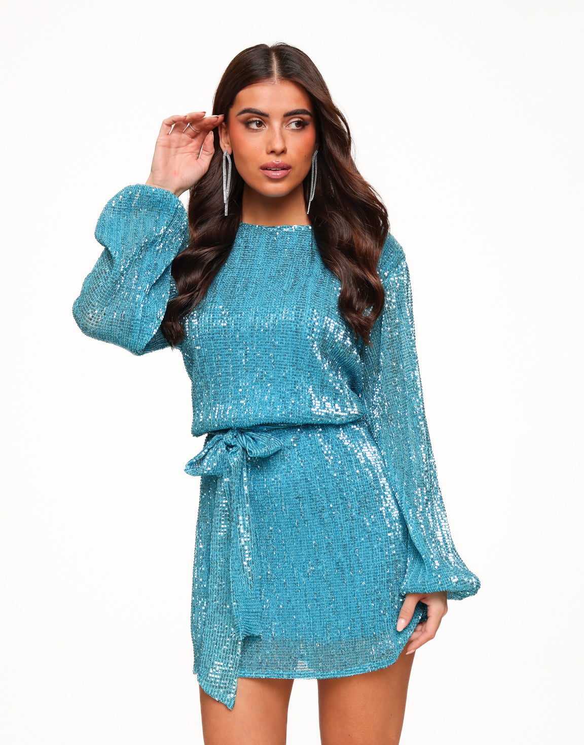 Blue Sequin Belt LS - Dress