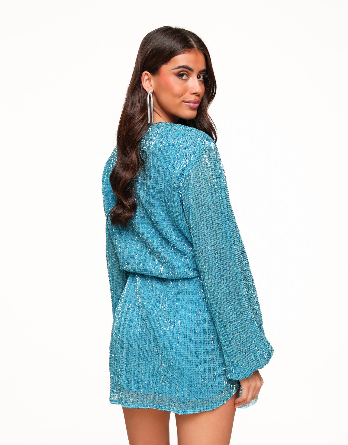 Blue Sequin Belt LS - Dress