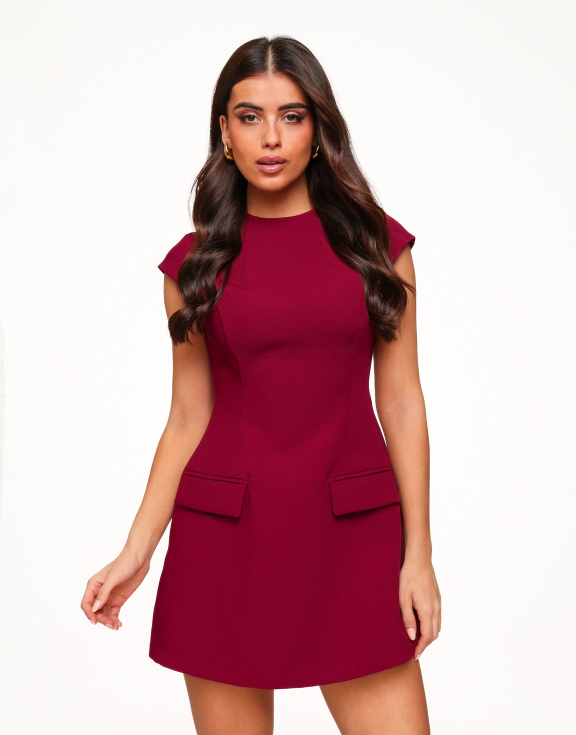 Burgundy Red Attached SS - Dress