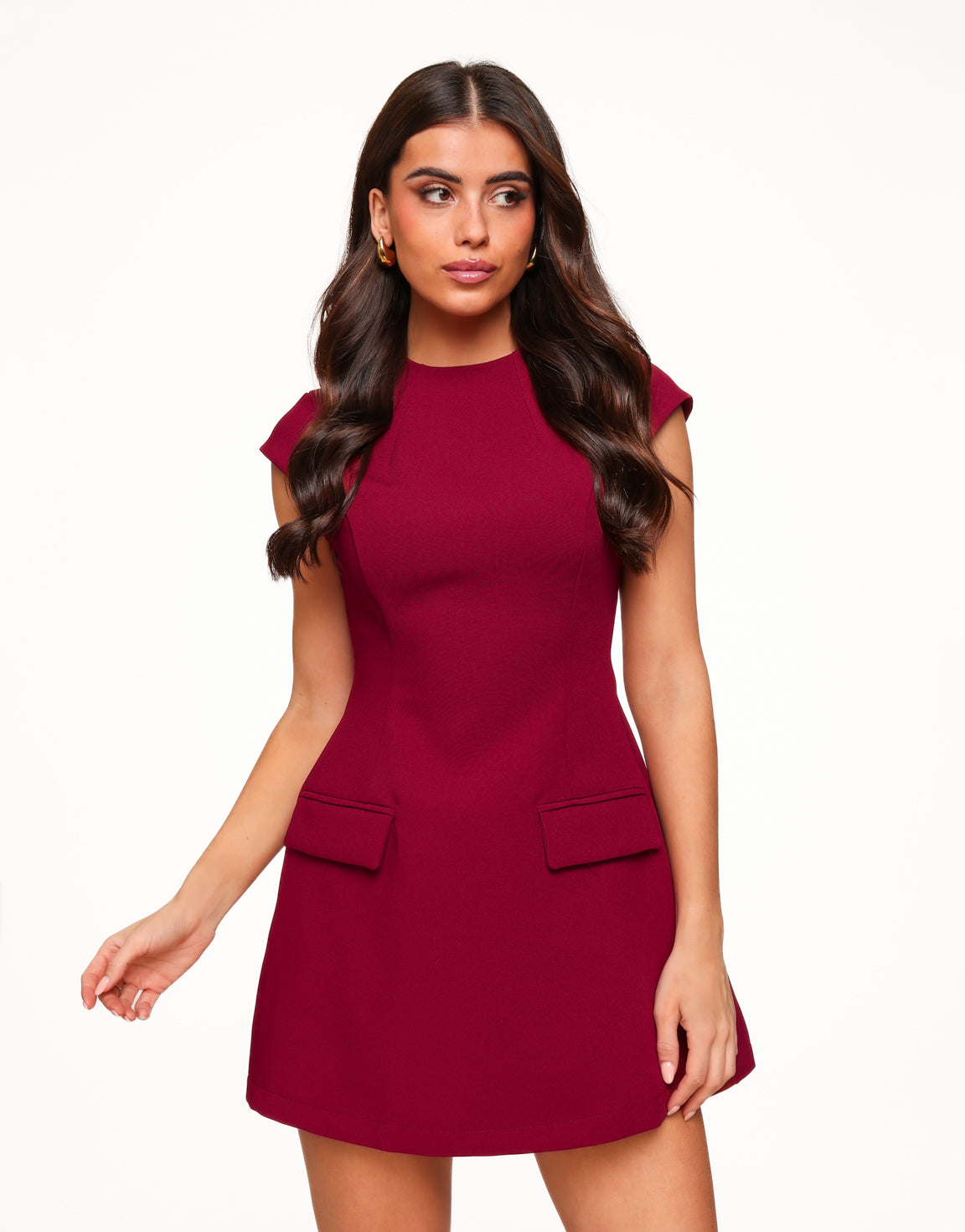 Burgundy Red Attached SS - Dress