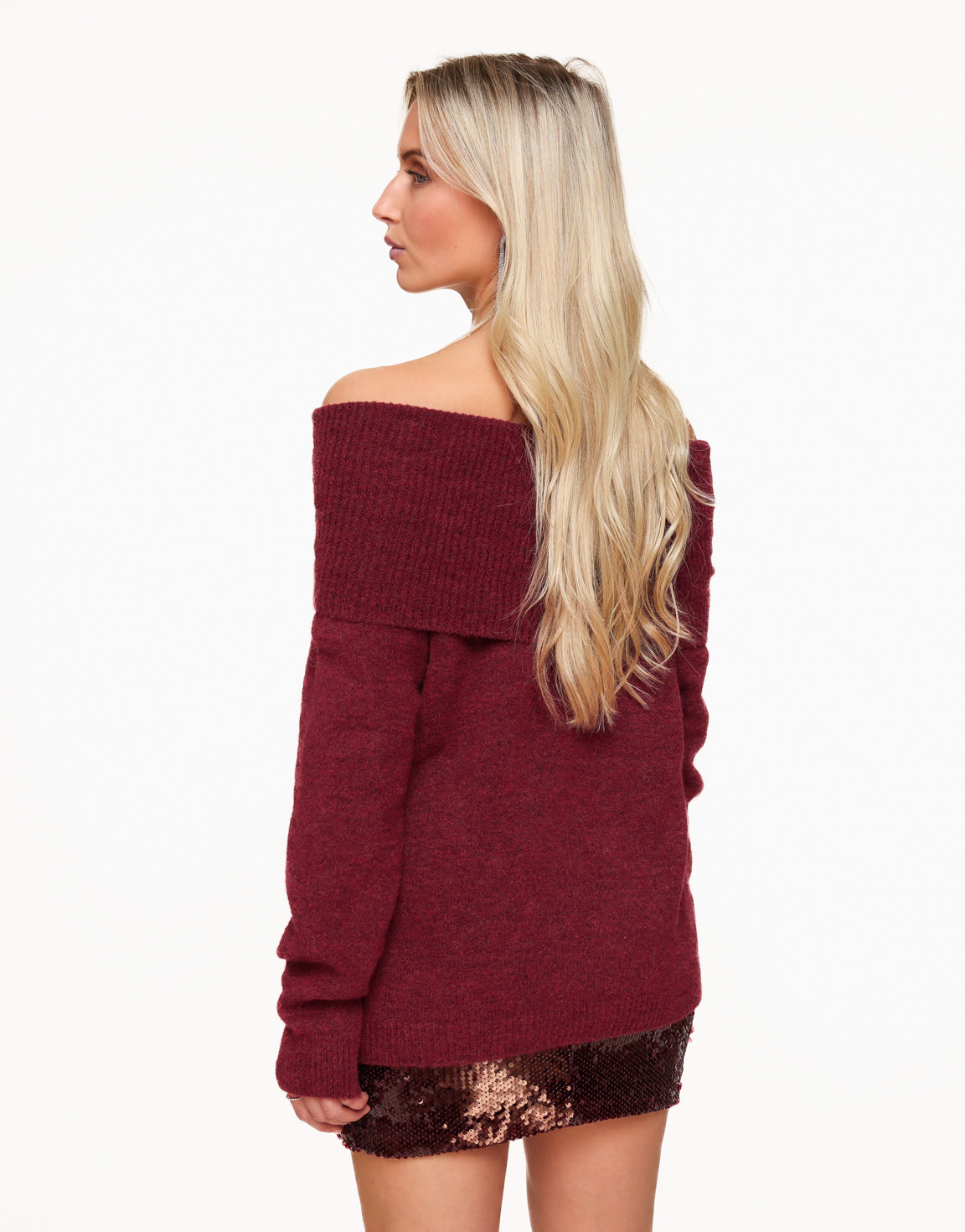 Bordeaux Gebreide Off Shoulder - Trui