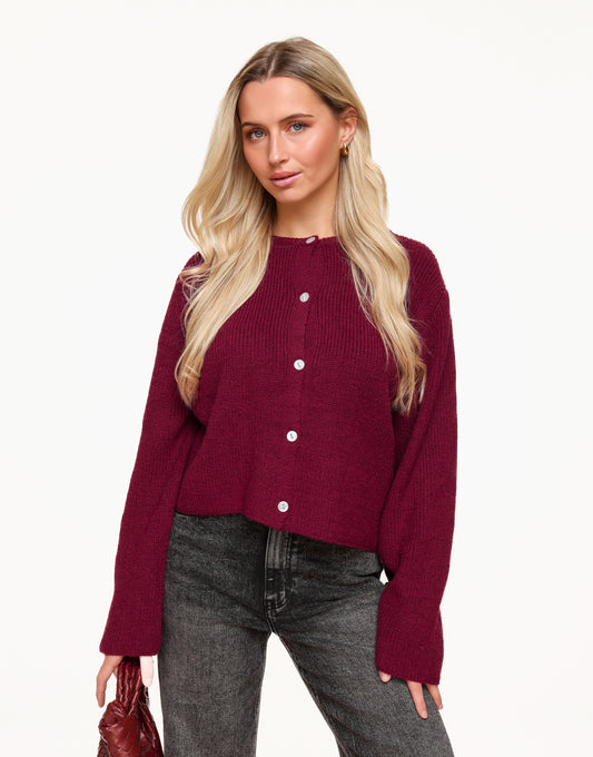 Burgundy Buttons LS - Cardigan