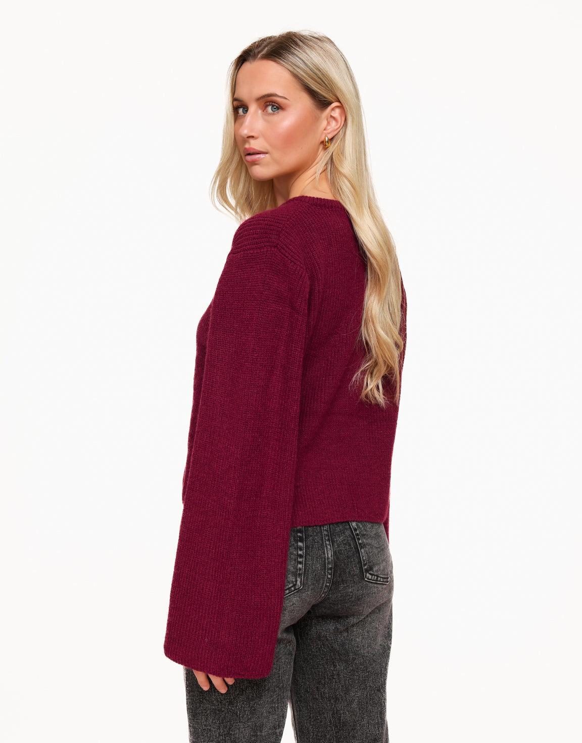 Burgundy Buttons LS - Cardigan