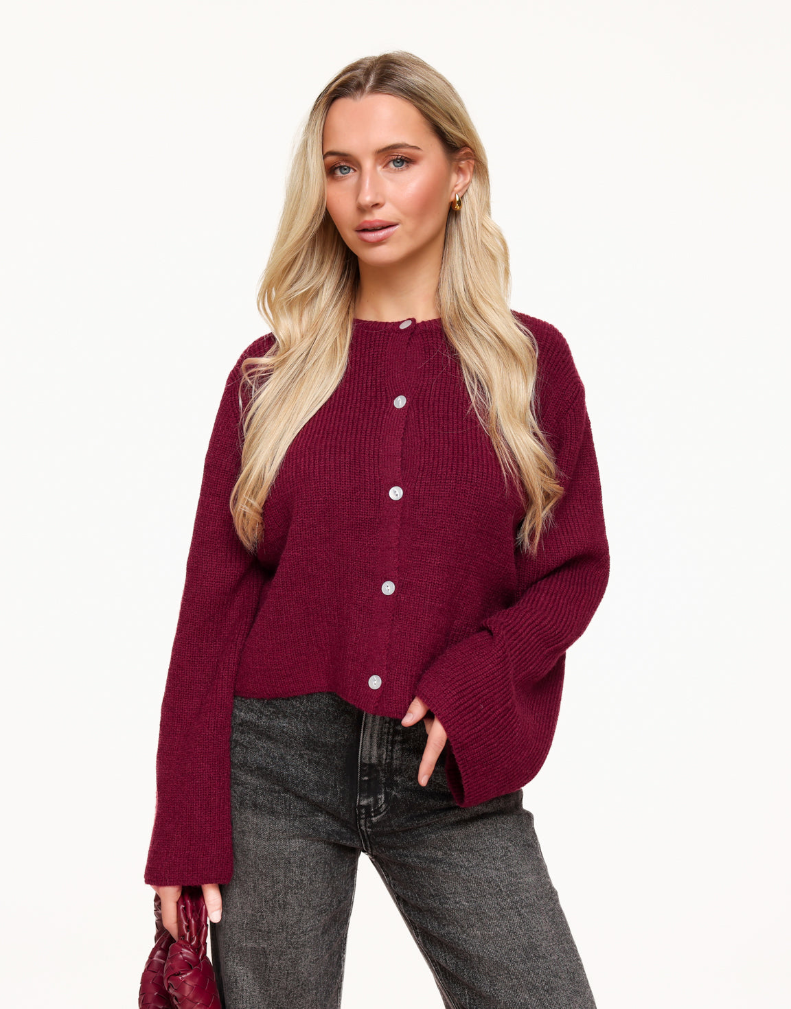 Burgundy Buttons LS - Cardigan