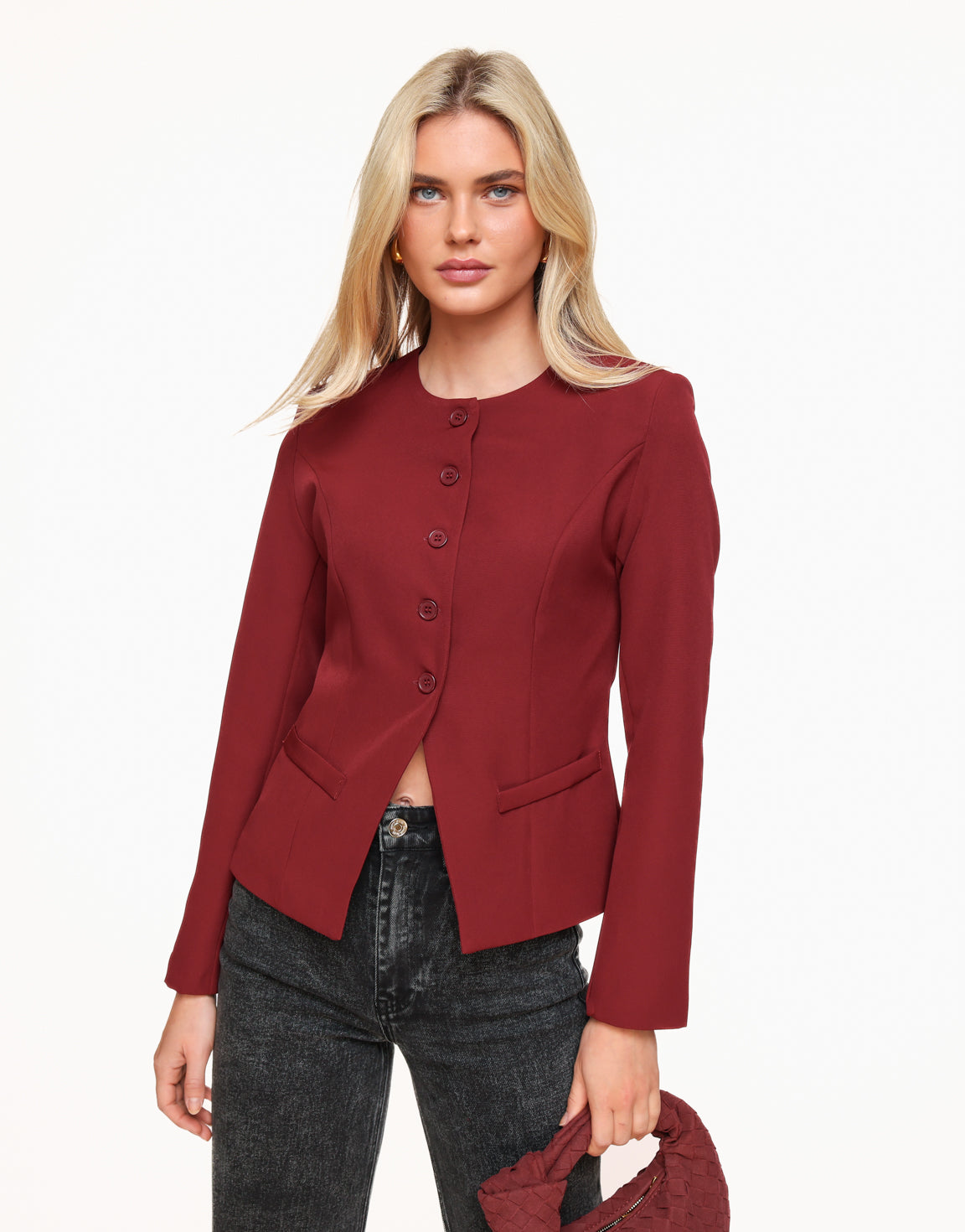 Burgundy Hoge Knopen LS - Top