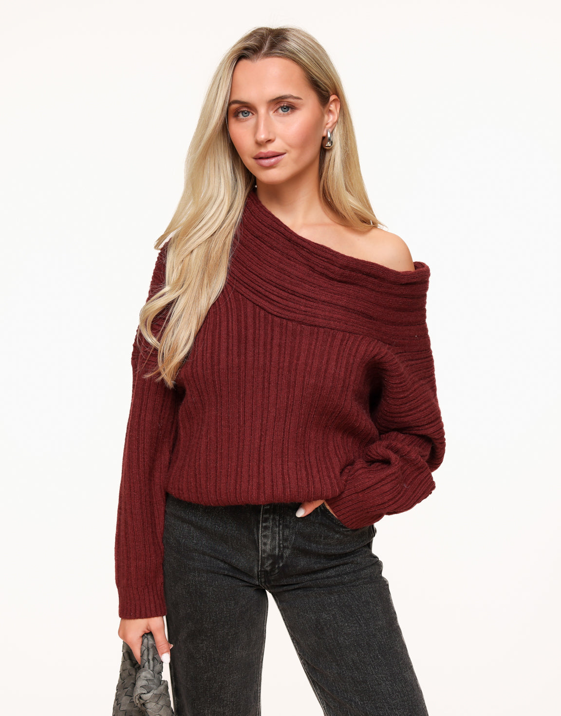 Red Off Shoulder Knitted - Sweater