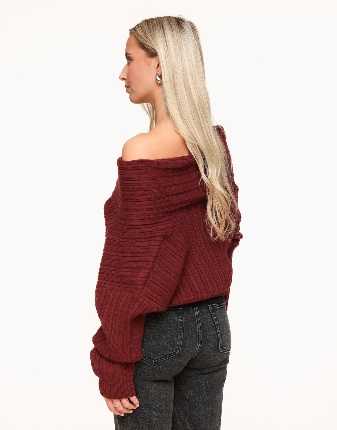 Red Off Shoulder Knitted - Sweater