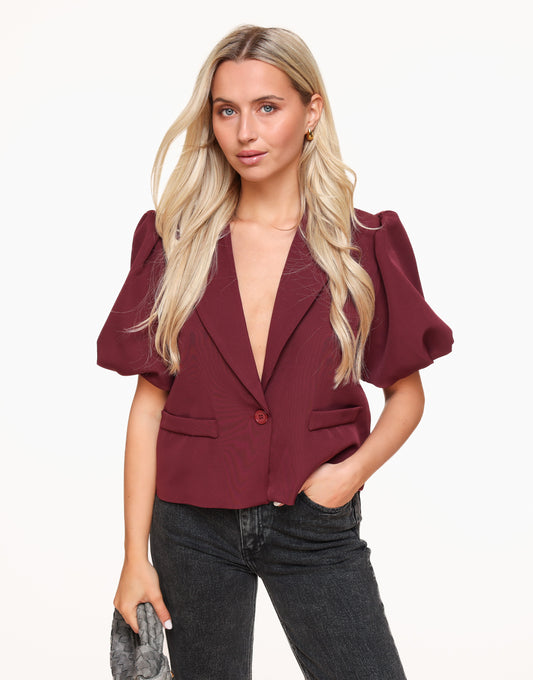 Bordeaux Cropped Pofmouwen - Blazer