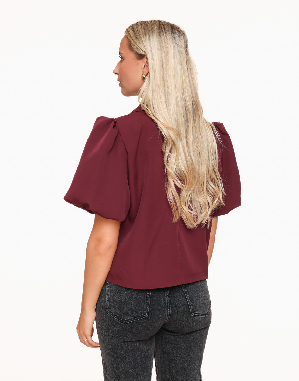 Bordeaux Cropped Puff Sleeves - Blazer