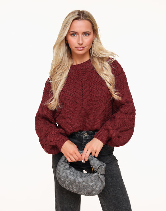 Burgundy Red Knitted Cable - Sweater