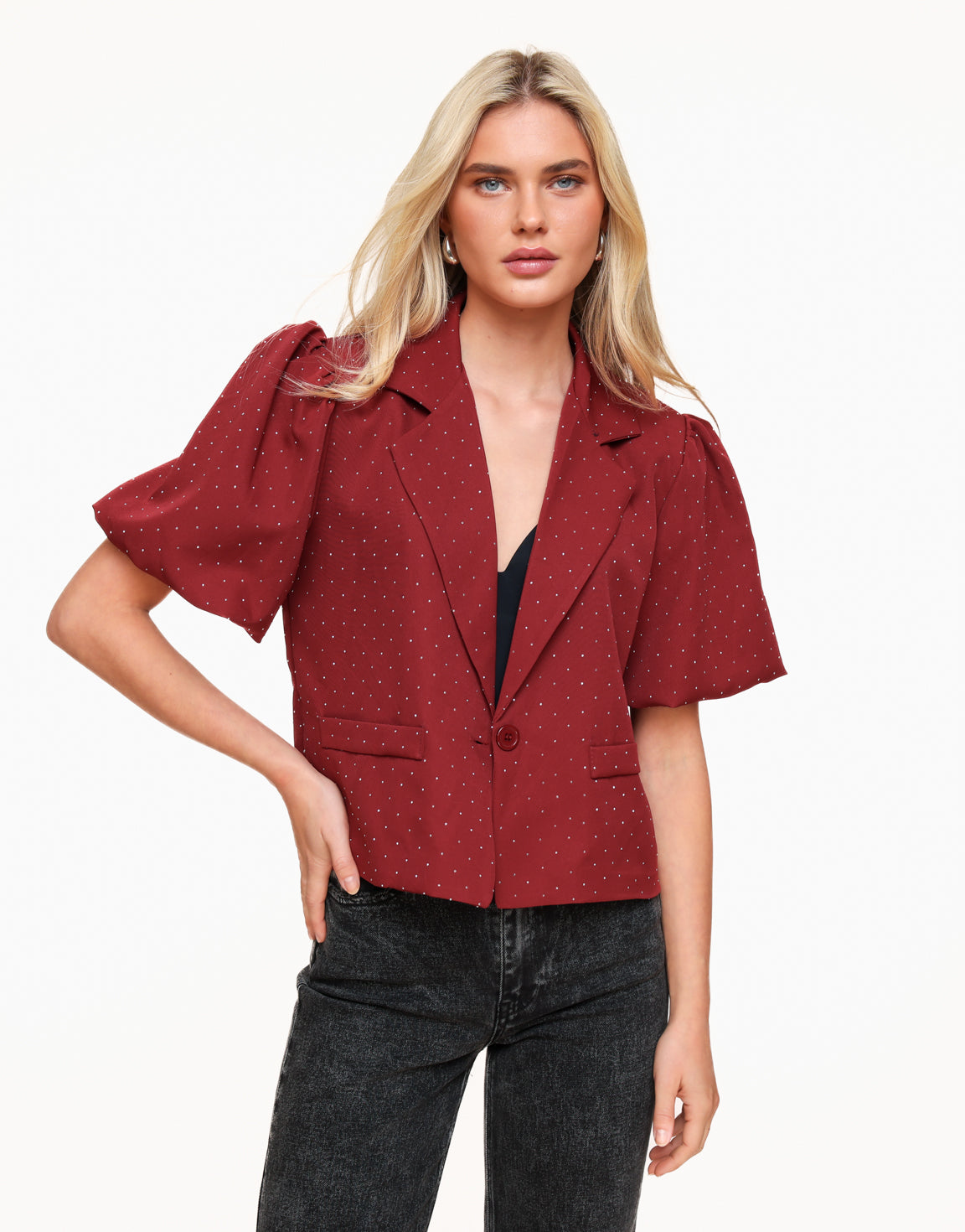 Bordeaux Glitter Stone Puff Sleeves SS - Blazer