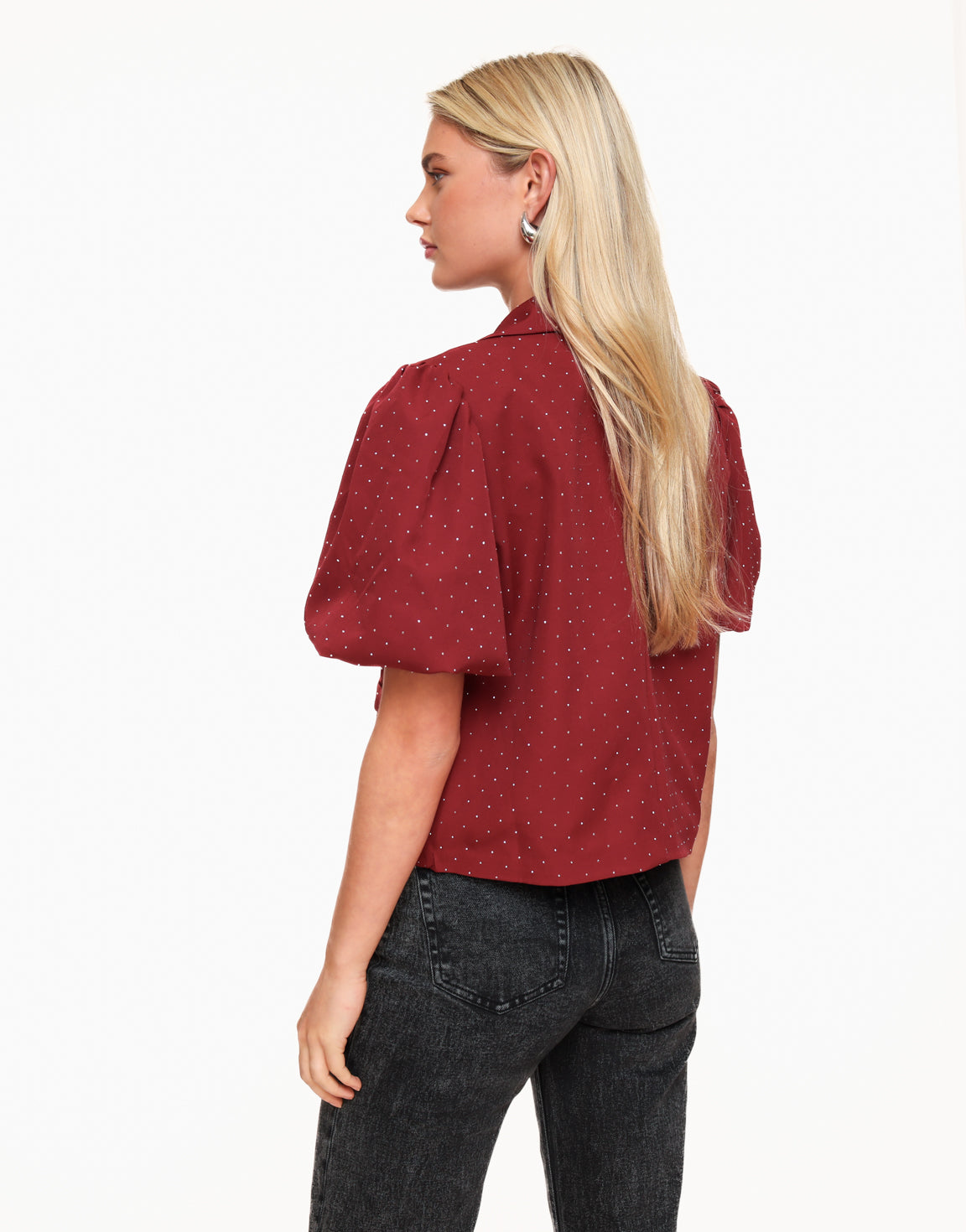 Bordeaux Glitter Stone Puff Sleeves SS - Blazer