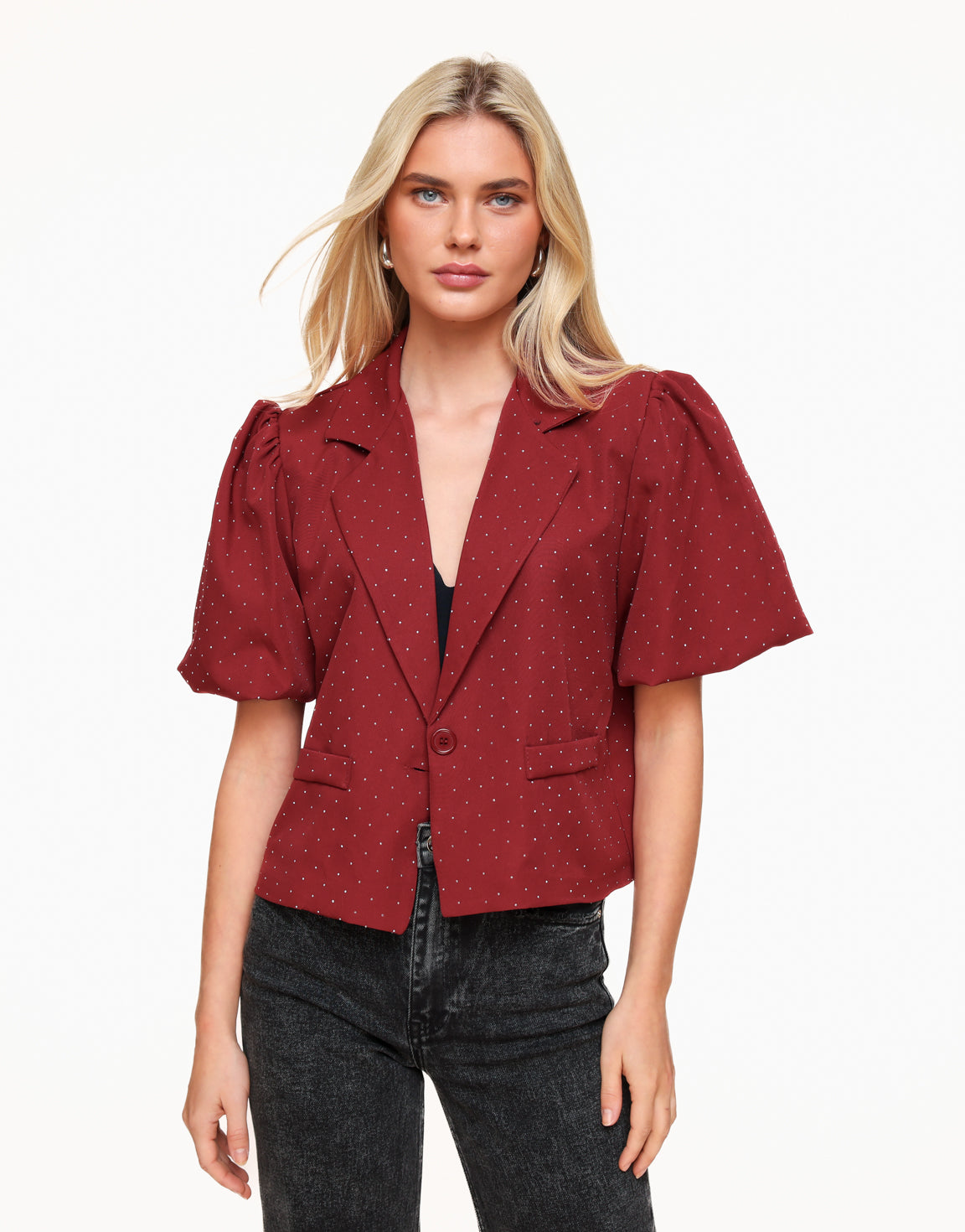 Bordeaux Glitter Stone Puff Sleeves SS - Blazer