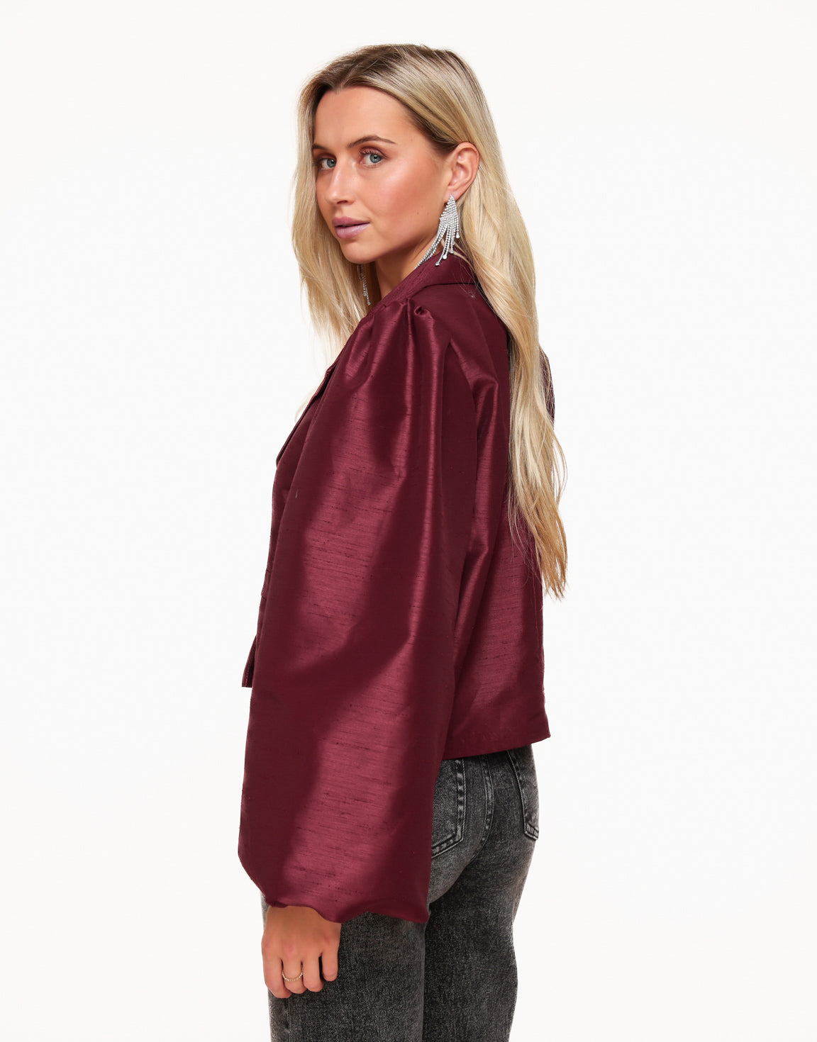 Bordeaux Satin Puff Sleeves LS - Blazer