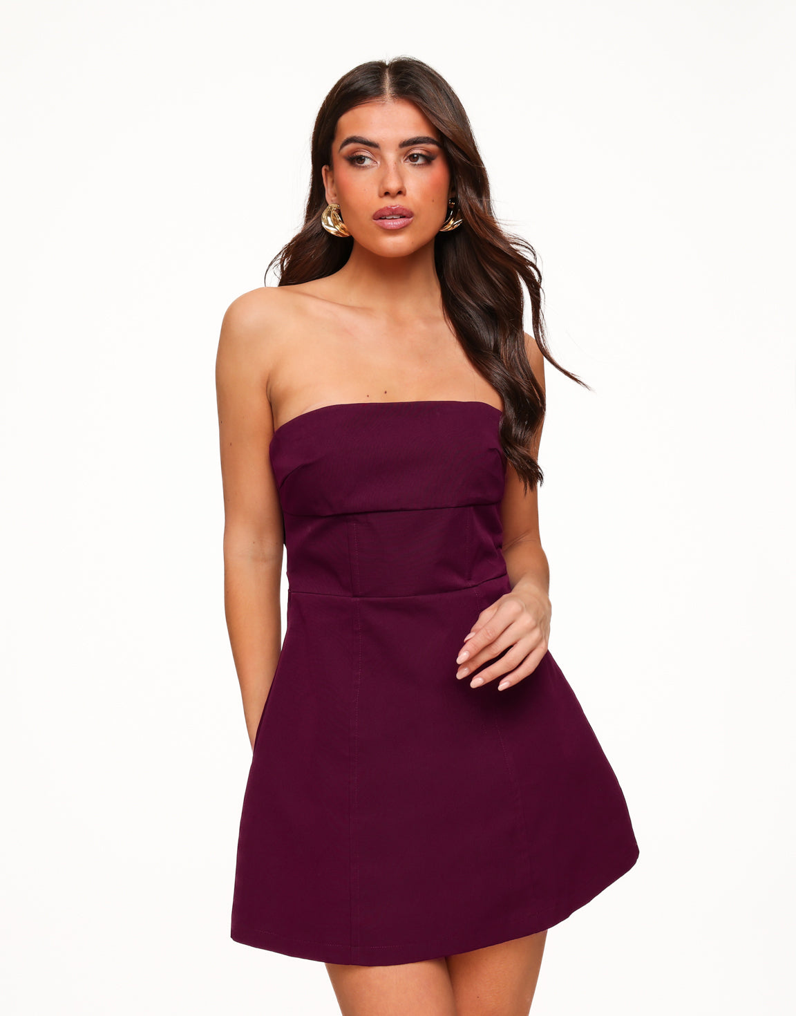 Bordeaux Red Bow Strapless - Dress