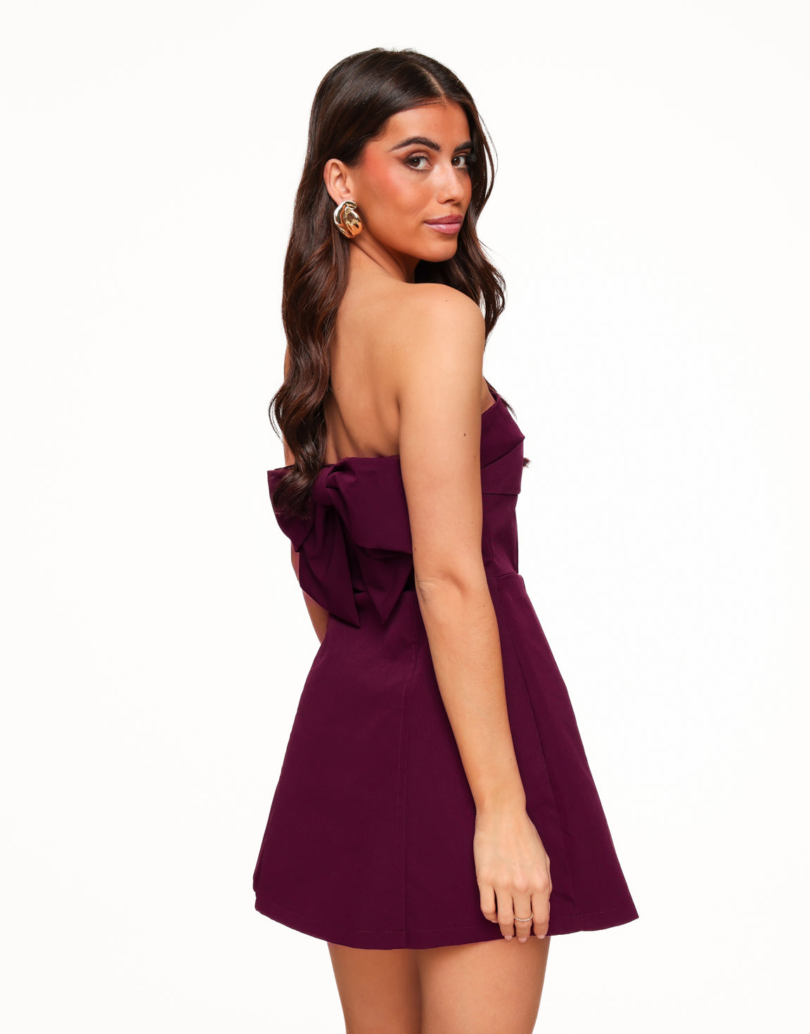 Bordeaux Red Bow Strapless - Dress