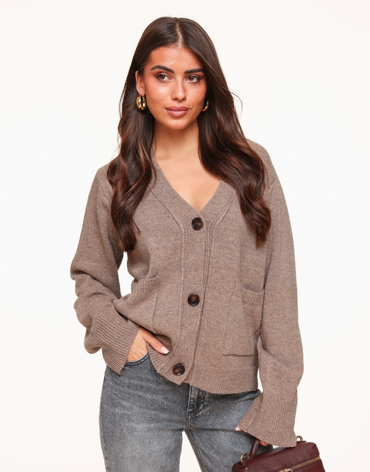 Brown Knitted V-neck - Cardigan