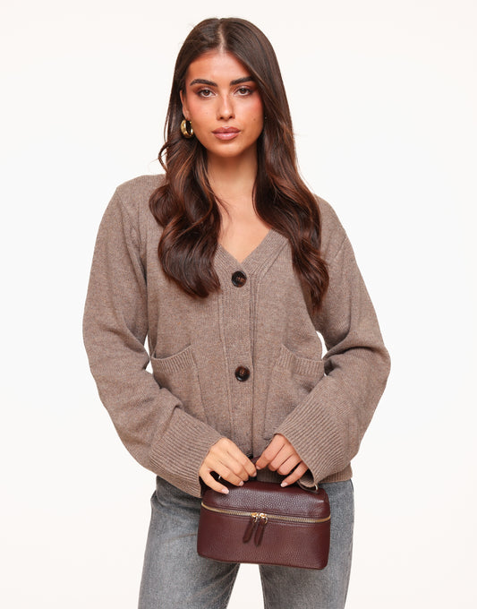 Brown Knitted V-neck - Cardigan