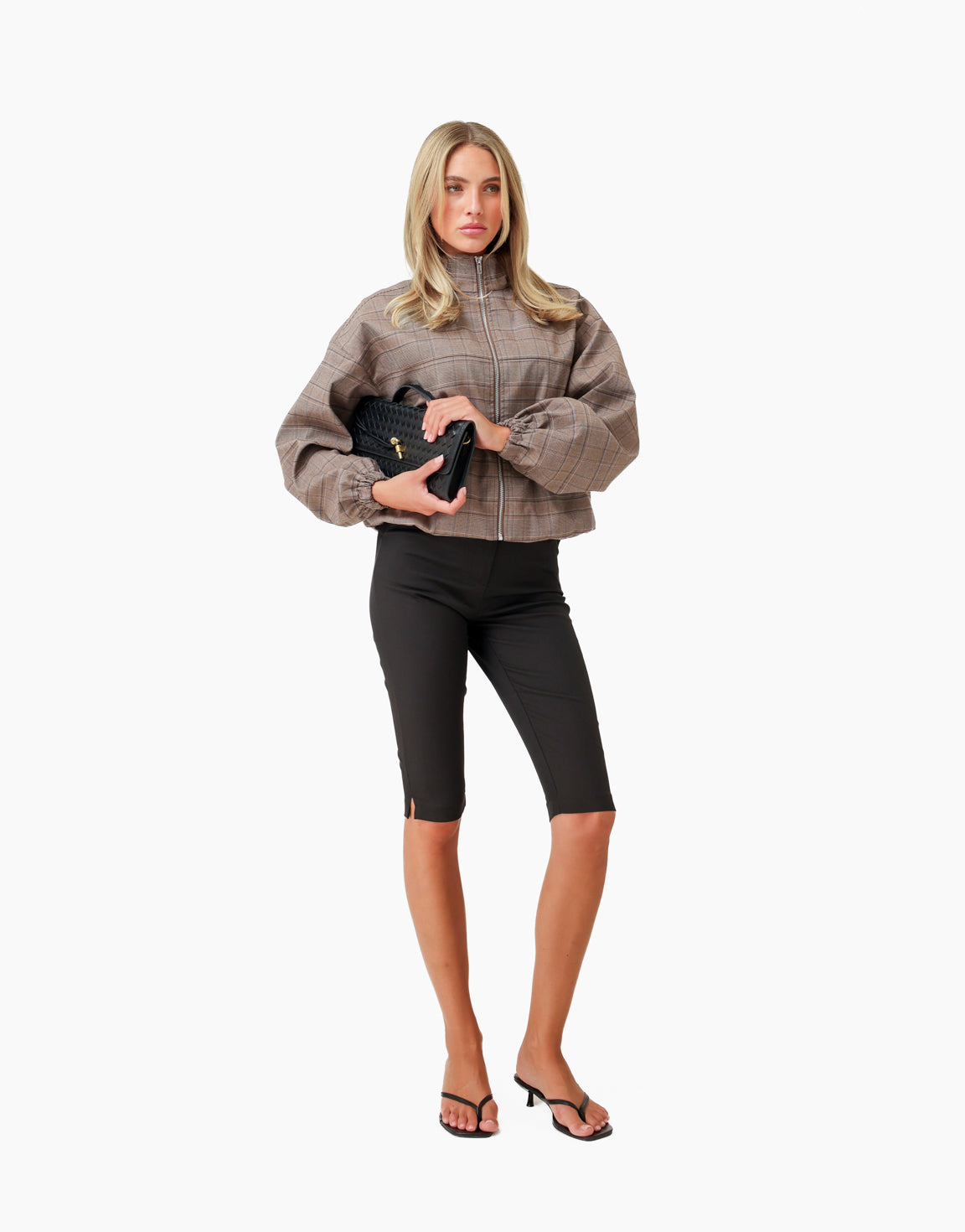 Bruine Luxe Geruiten Puffy Elastische Onderkant - Jas