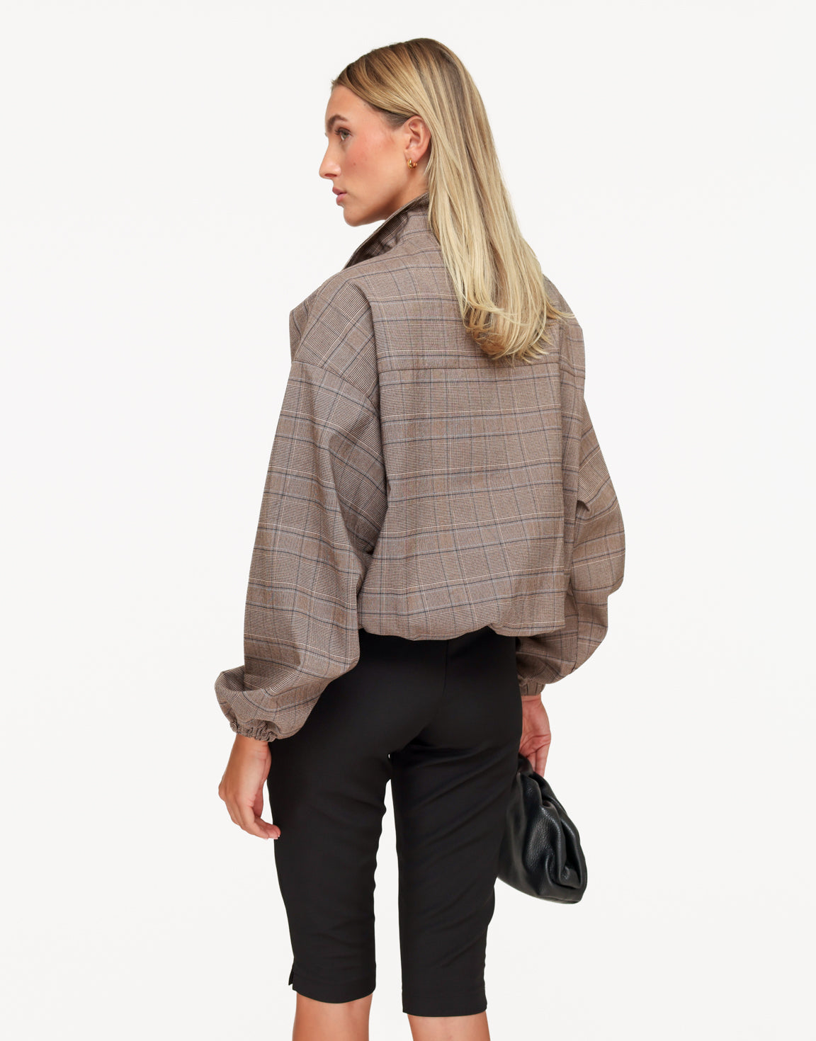 Bruine Luxe Geruiten Puffy Elastische Onderkant - Jas