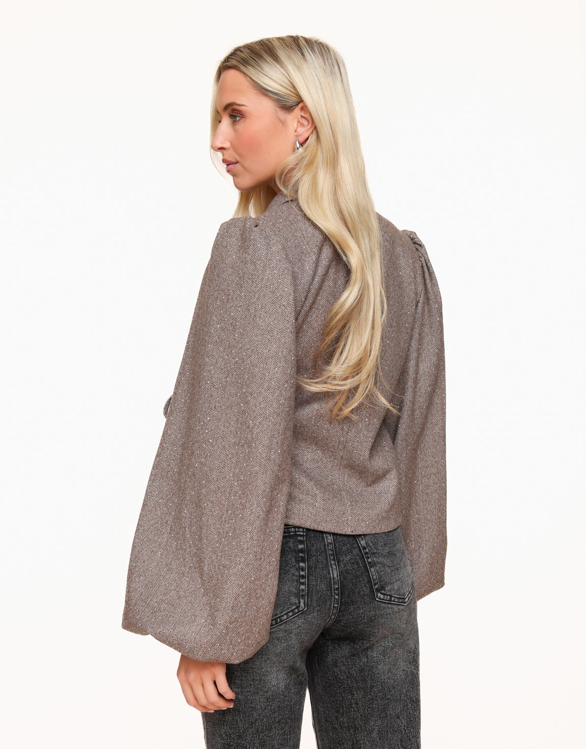 Brown Glitter Stone Puff Sleeve Wrap - Blazer