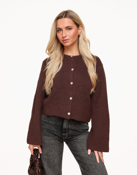 Dark Brown Buttons LS - Cardigan