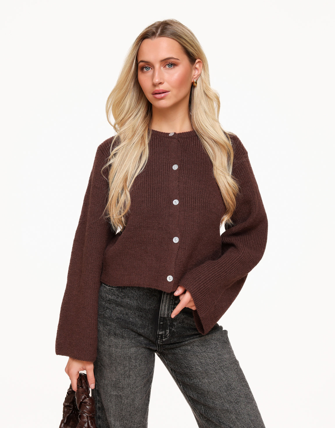 Dark Brown Buttons LS - Cardigan