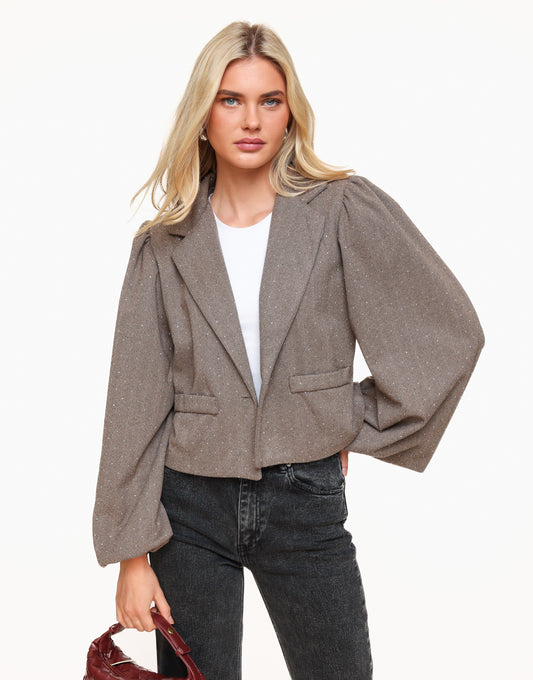 Beige Glitter Stones Puff Sleeves LS - Blazer