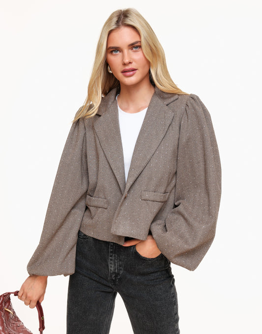 Beige Glitter Stones Puff Sleeves LS - Blazer