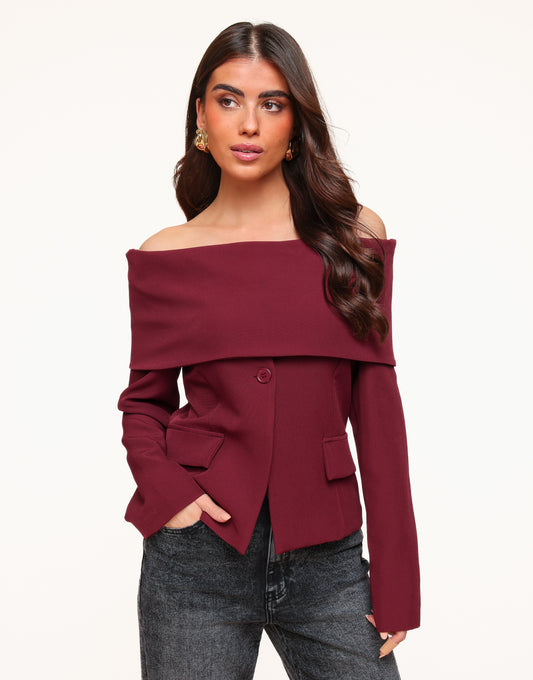 Bordeaux F/W Edit Off Shoulder Blazer - Top