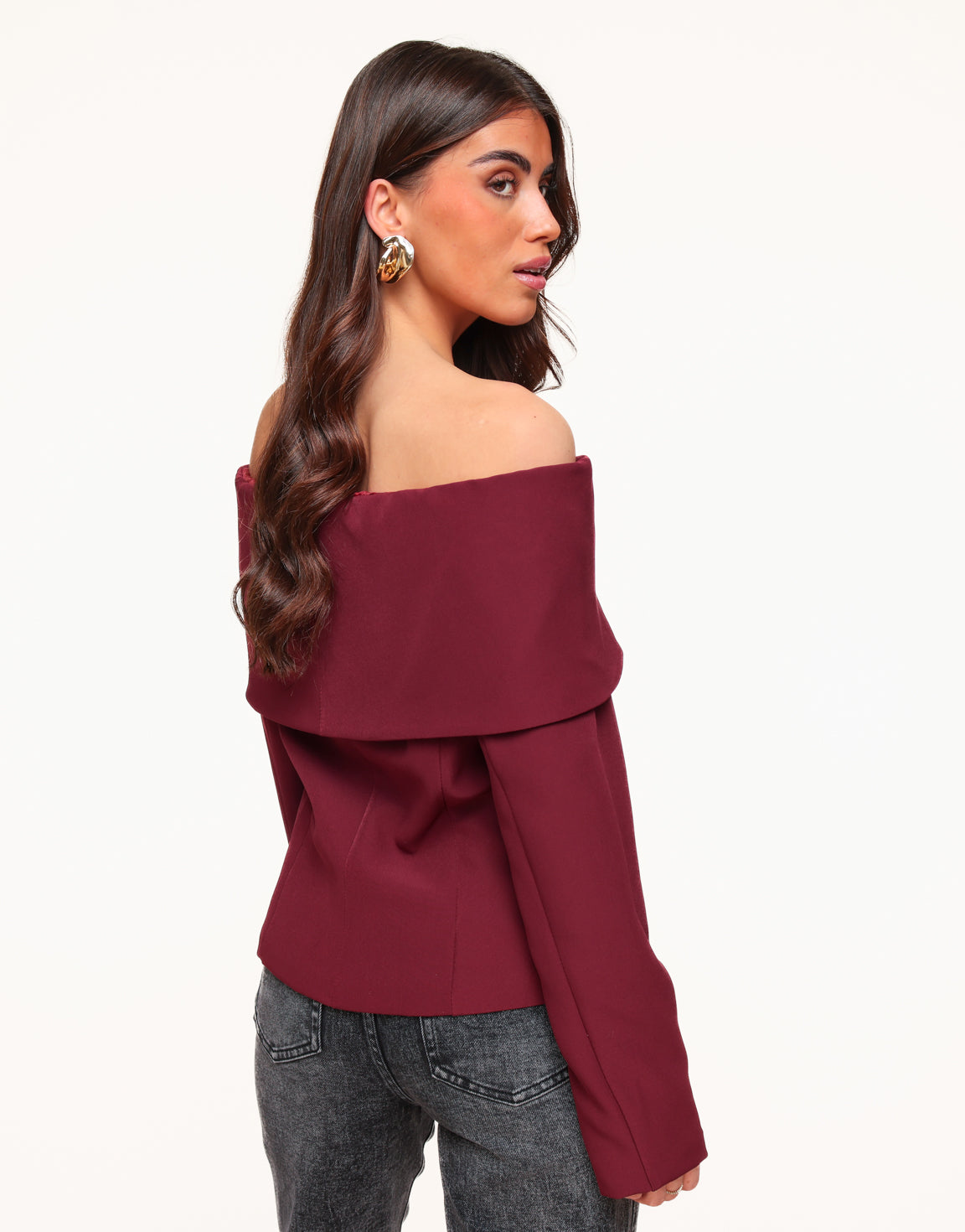 Bordeaux F/W Edit Off Shoulder Blazer - Top