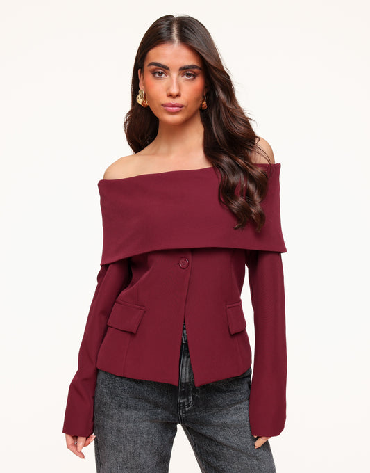 Bordeaux F/W Edit Off Shoulder Blazer - Top