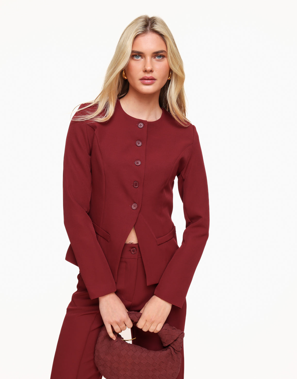 Burgundy High Button LS - Top