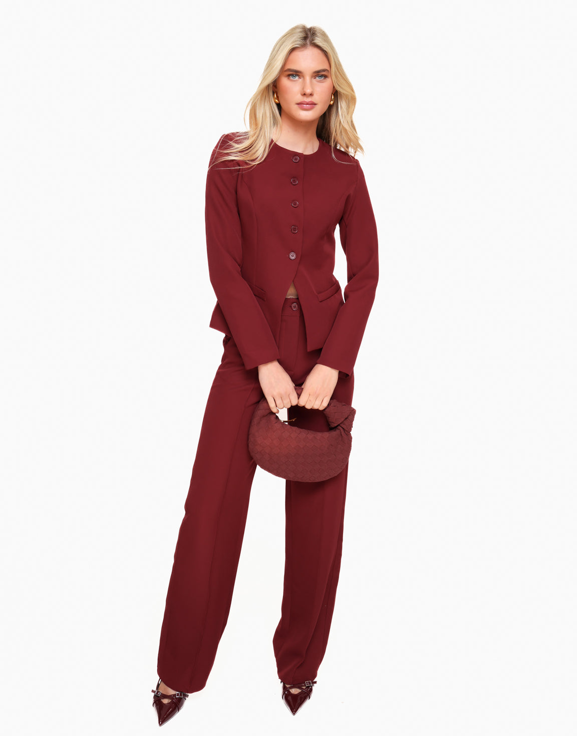 Burgundy High Button LS - Top