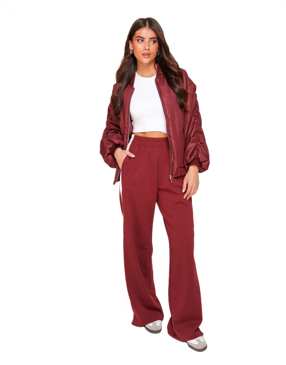 Burgundy Lange Streep - Broek