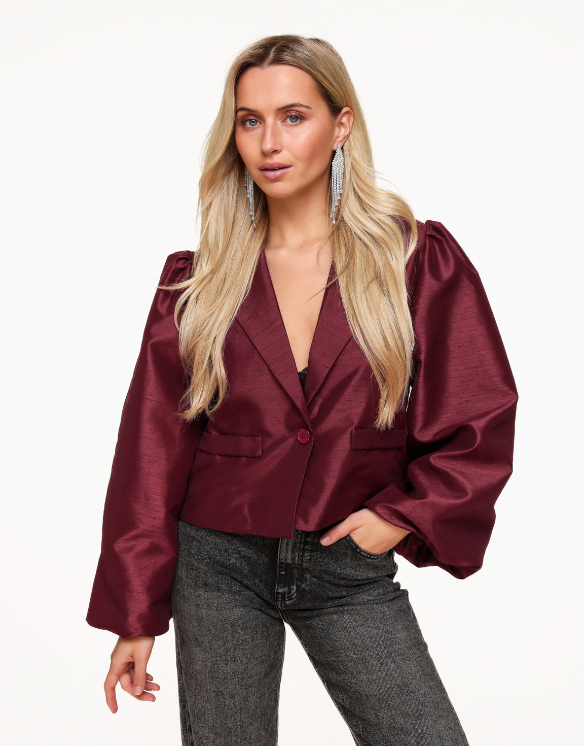 Bordeaux Satin Puff Sleeves LS - Blazer