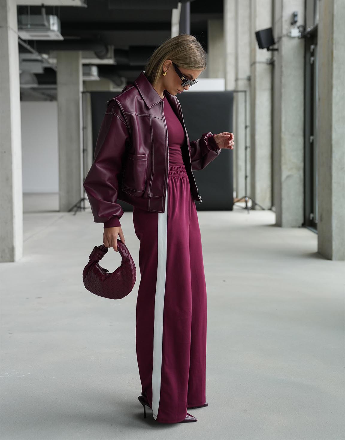 Burgundy Lange Streep - Broek