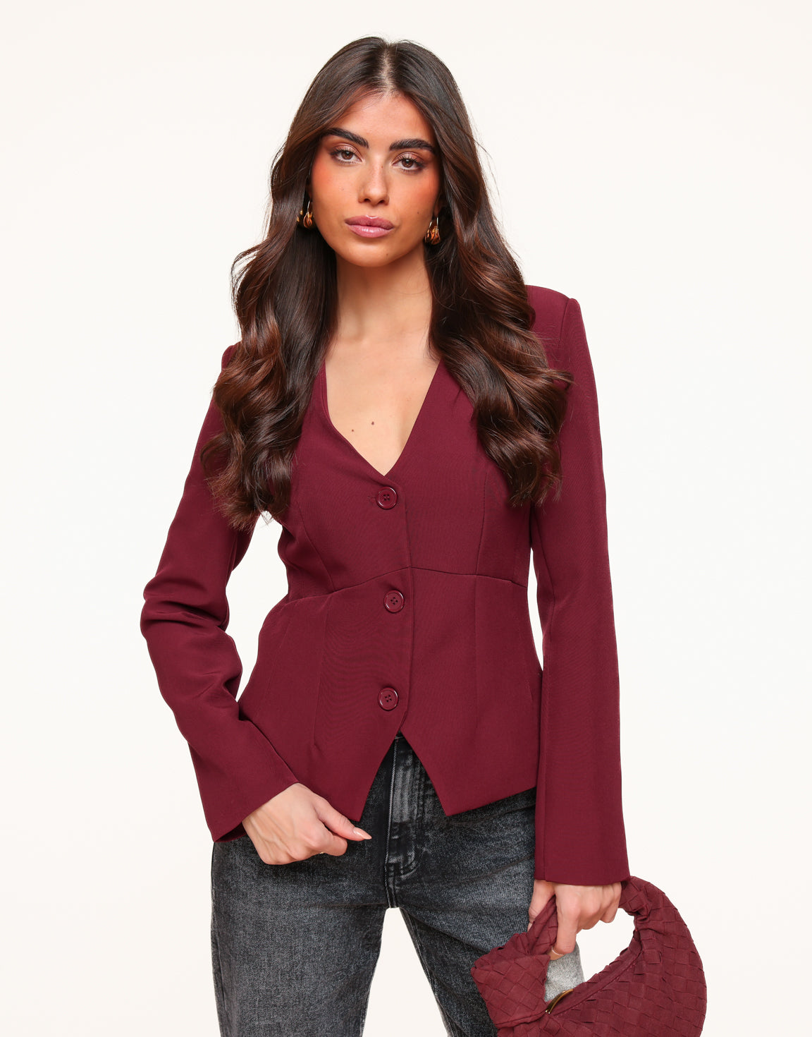 Red Blazer V-neck - Top