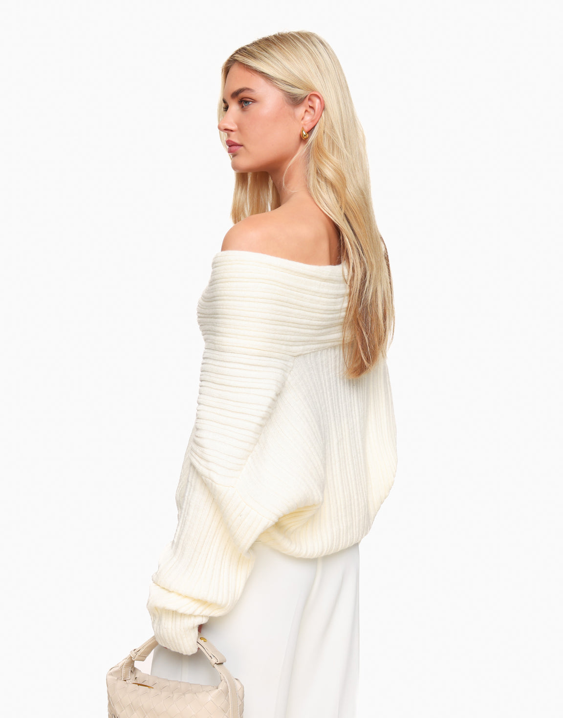 Creme Gebreide Off Shoulder Oversized - Trui