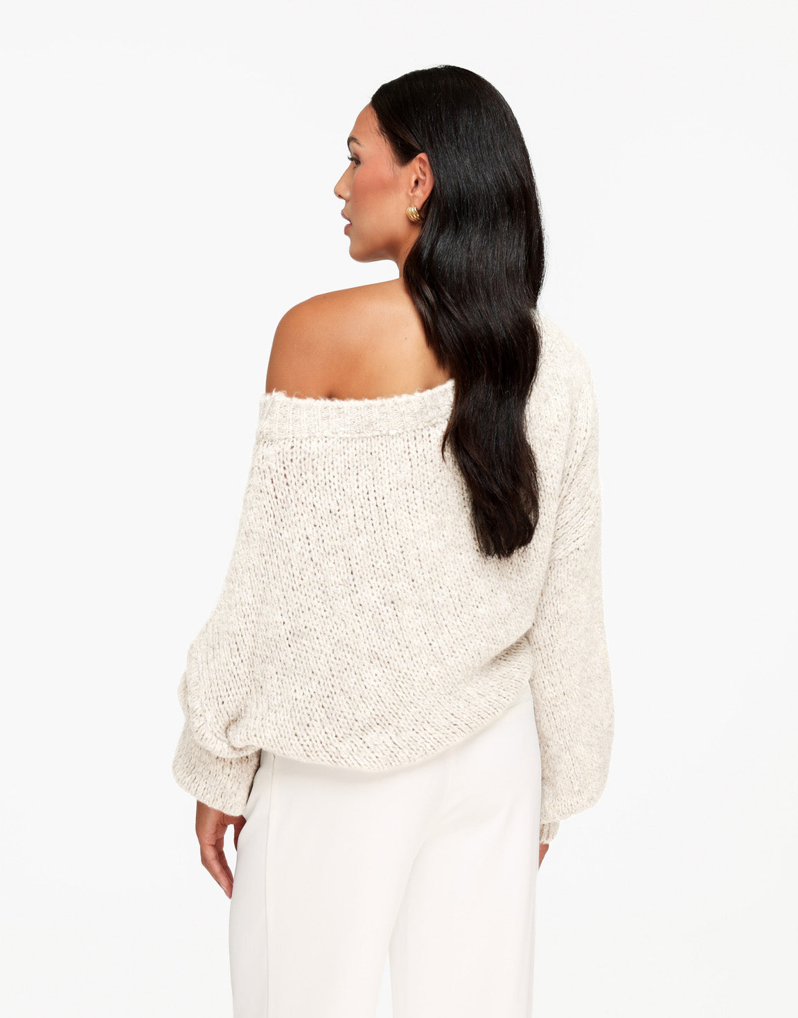 Creme Gebreide Wollen Off Shoulder - Trui