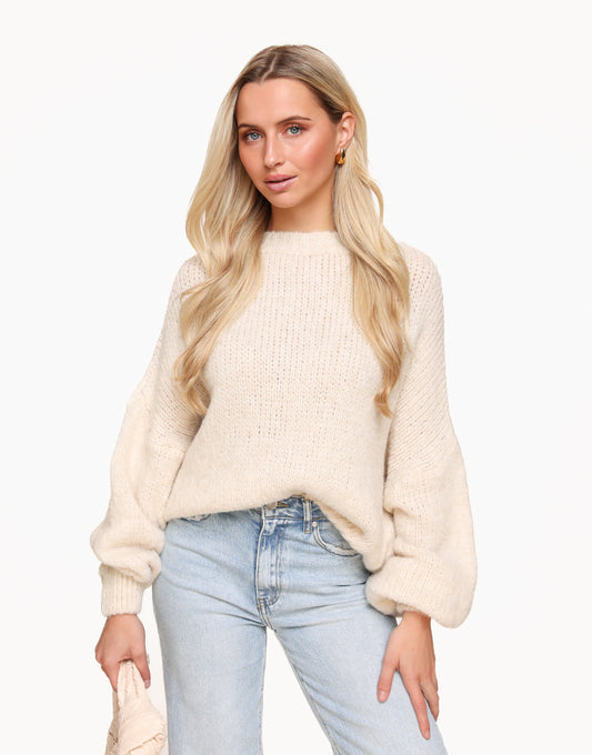 Creme Wool Oversized Knitted - Sweater