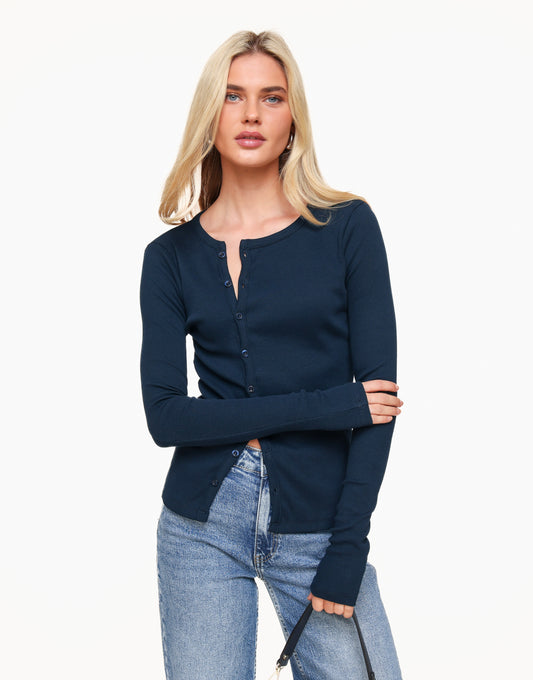 Dark Blue Buttons LS - Top