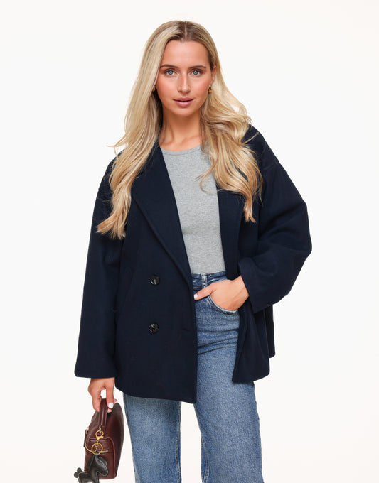 Donkerblauwe Basic Korte Coat - Jas