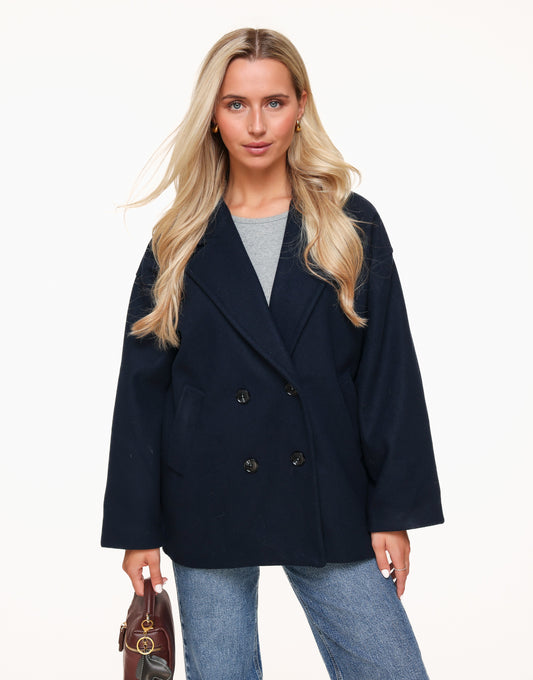 Donkerblauwe Basic Korte Coat - Jas