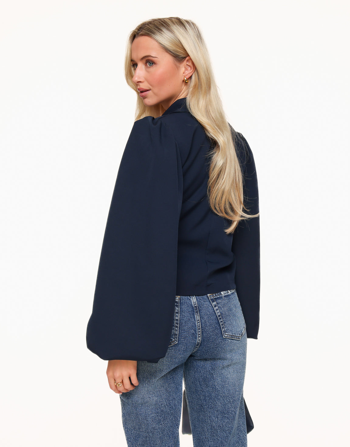 Blue Puff Sleeves Wrapped - Blazer