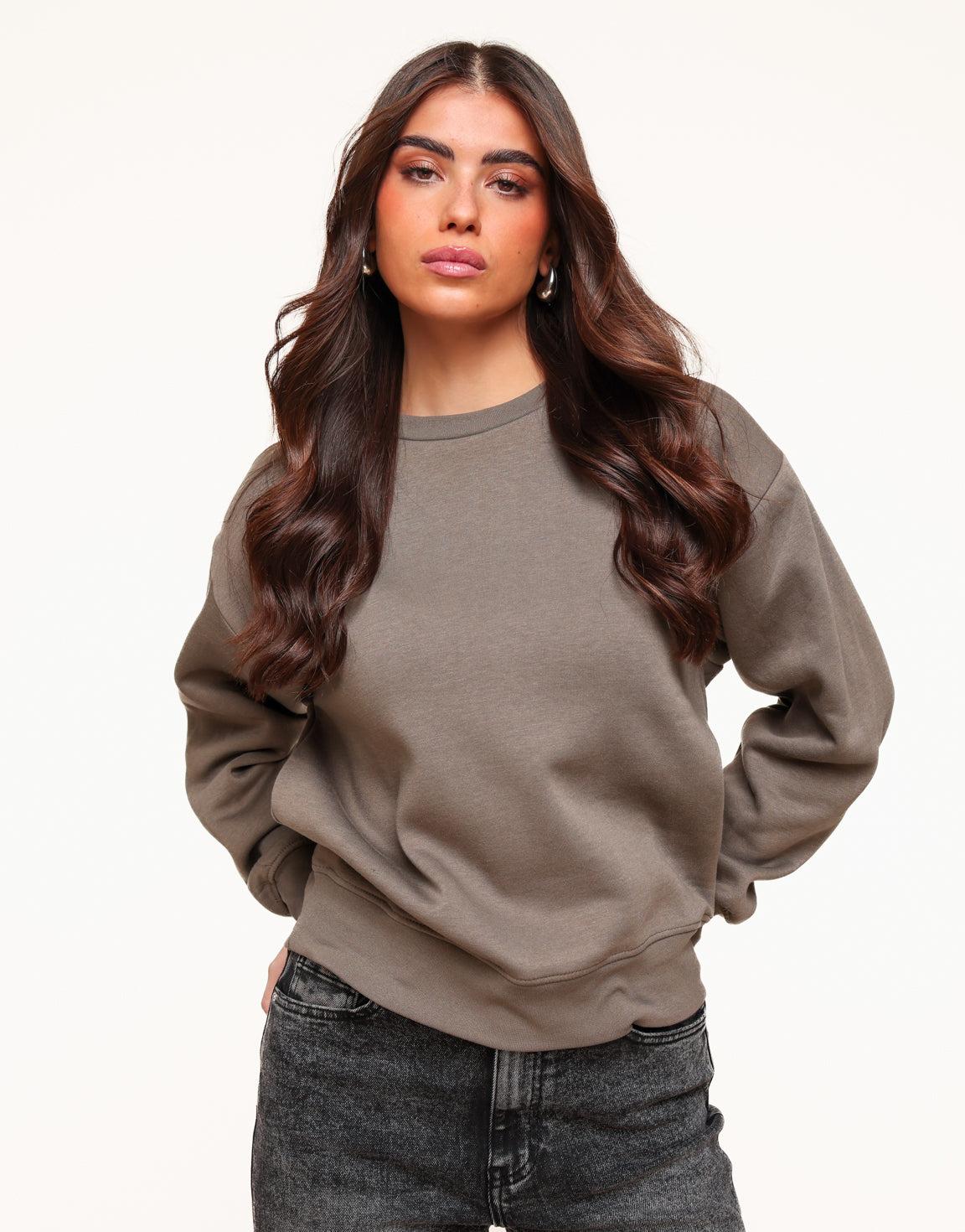 Groengrijze Basic LS - Sweater